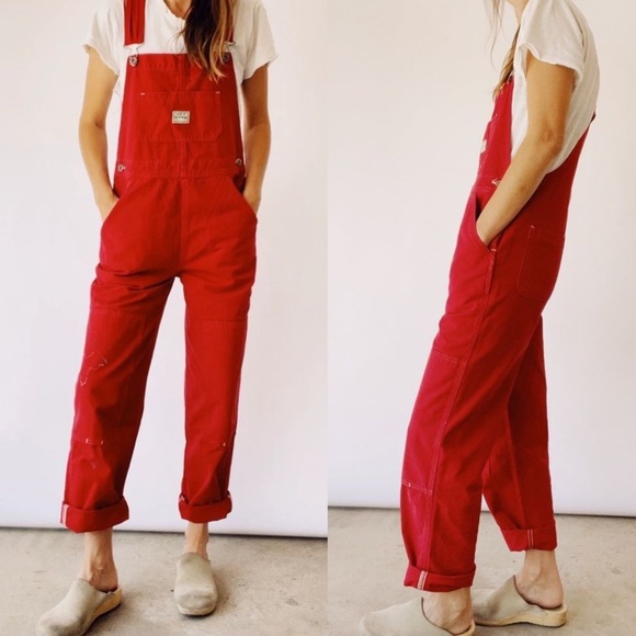 The Hey Gang Knee Patch Overalls Red Denim Size 00 - Picture 2 of 7